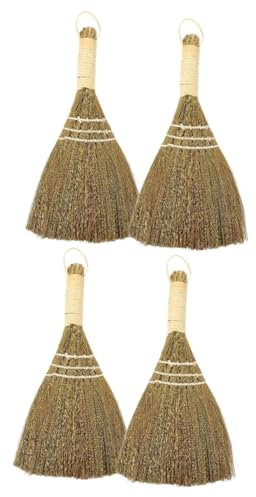 NIYANGLE Balai En Paille De Riz 4 Pièces Balai De Nettoyage De Cuisine Outil De Nettoyage De Ménage Balai De Nettoyage D'herbe Balai Chinois Pelle à Poussière Balai Portable Balai De Petit Balai De