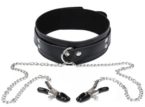 Leather Collar Choker Necklace Nipple Clamps Breast Clips Intimate Accessories for Couples Play Non-Piercing Nipple Pleasure Gear