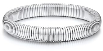 Bestyle Elastisches Armband 1CM Breit Stretch Schlangen Armreif Damen Mädchen Manschette Armspange Modisches Edelstahl Armschmuck, Silber