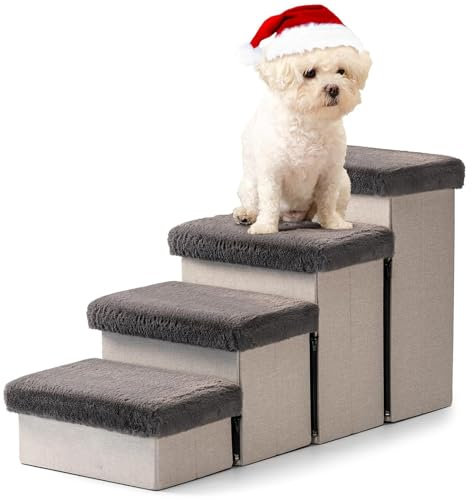 ZbOLi Hundetreppe für kleine Hunde, Haustiertreppe mit Stauraum und verstellbaren Stufen für hohe Betten und Couch, Haustierrampe für kleine Hunde und Katzen Fourth Floor