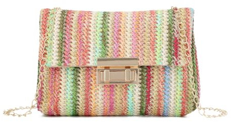 Ynport Crefreak Damen Gestreifte Stroh Clutch Tasche Umhängetasche Handtasche Geldbörse Kleine Dame Sommer Stroh Umhängetasche Urlaub Reise Rattan Geldbörse Tasche, Grün