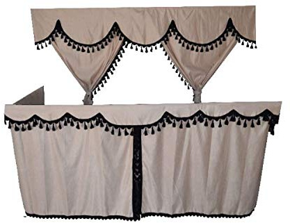 Generic Set completo di tende per camion beige con nappe nere, adatte per cabine normali [tranne alta]