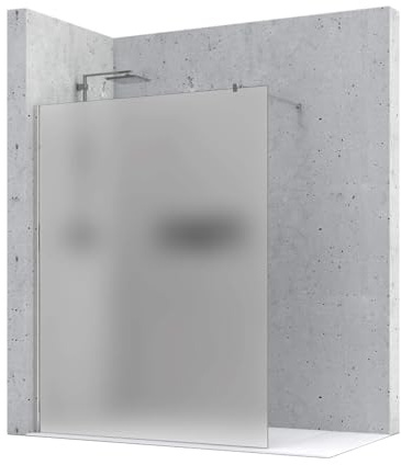 Walk-In Duschwand – 8mm – Maßanfertigung – satiniert – 90° Stabistange – ESG Sicherheitsglas Duschabtrennung – rahmenloses Design – Duschwand für Badewanne oder bodeneben – DIN EN 12150