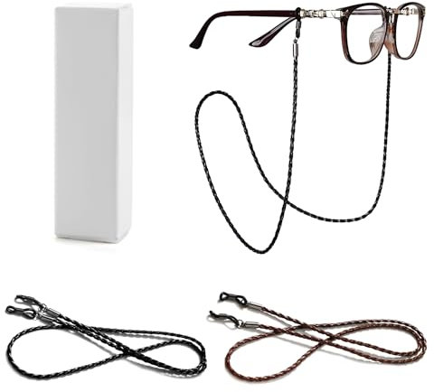 Duluok 2 Stück Geflochtenes Leder Brillenband Mehrfarbige Brillenhalter Lanyards Unisex PU Brillenkordel für Sonnenbrillen Lesebrillen Schwarz Braun