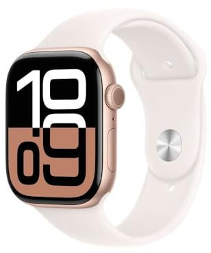 Apple Watch Series 10 (GPS 46 mm) Smartwatch mit Aluminiumgehäuse in Roségold und Sportarmband in Blassrosa (M/L). Fitnesstracker, EKG App, Always-On Retina Display, Wasserschutz