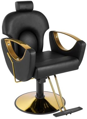 WKXTECZT Friseurstuhl Mit Fußstütze,Waschsessel Barberstuhl Friseursessel Friseurstuhl Mit Kopfstütze,Schwarz