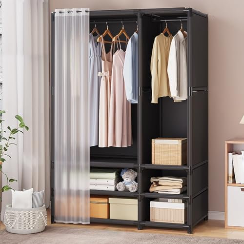 ZHANGshouf Faltbarer Stoffkleiderschrank, Stoffkleiderschrank, tragbarer Canvas-Kleiderschrank mit Kleiderstange, Aufbewahrungsorganizer für Stoffkleidung, Faltbarer Kleiderschrank