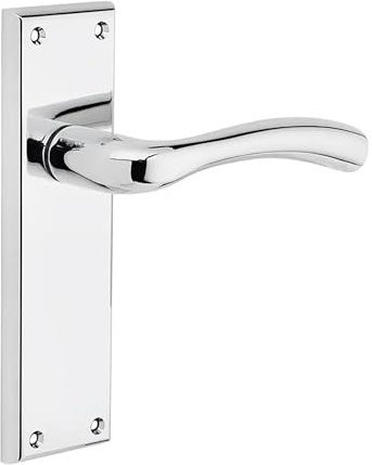 Designer Levers Minerva Lever Latch Door Handle, Polished Chrome | Long latch format; includes 1 pair, 8mm spindle and screws; 175mm. backplate length.