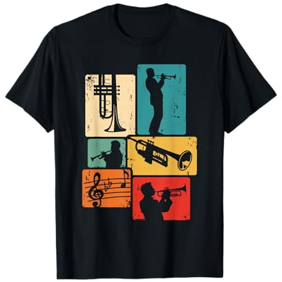 Trompete Geschenke für Trompetenspieler - Herren & Damen Unisex T-Shirt - Vintage Trompete Design - Black, Multicolored - S - U-Ausschnitt - Polyester 100%