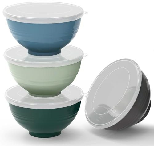 Greentainer Unbreakable Large Cereal Bowls with lids- 24 OZ Plastic Lightweight Bowl Sets 4 - Dishwasher & Microwave Safe - for Cereal, Salad,Soup, Noodle, 4 Pieces