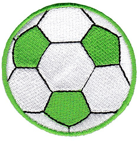 Fußball Grün Weiß Ball Aufnäher zum aufbügeln oder aufnähen Bügelbild Aufbügler für Kleidung gestickter Bügelpatch Applikation Fussball Soccer Patch Größe 5,5 x 5,5 cm