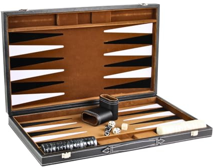 Juego de backgammon de cuero marrón rústico de 21 pulgadas