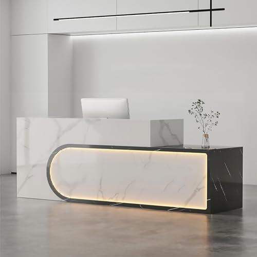 Empfangstheke Modern Mit LED-Lichtern Empfangstresen Mit Abschließbaren Schubladen Verkaufstheke Rezeptionstresen Mit Offenen Fächern Empfangstheken Für Laden Büro Messe Lobby(K-1,140cm/55.1in)