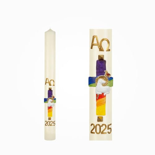 Moderne Osterkerze 2025 mit 10% Bienenwachs, Elfenbein, 700 x Ø 70 mm (OK37)