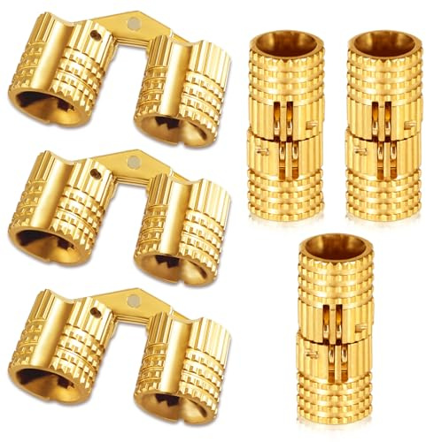 Mini Scharnier 6 Stück 8mm Messing Tonnenscharnier Unsichtbare Kupfer Scharnier Schrankmöbelscharniere für DIY Geschenkboxen Schmuckschatulle 180 Grad Öffnungswinkel (Gold)
