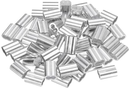 sourcing map 60Pcs Aluminum Crimping Loop Sleeve for 3/16 Diameter Wire Rope, Double Ferrule Aluminum Wire Rope Sleeve for Cable Line End