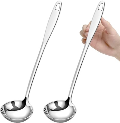 katmerio Edelstahl Suppenschöpfer, 2 Stück Schöpfkelle Zum Servieren und Schöpfen von Suppen, Spülmaschinengeeignet, Saucen-/ Schöpflöffel, Schöpfkelle