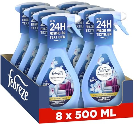 Febreze Textilerfrischer Aprilfrisch, 8x500 ml | Bekämpft festsitzende Gerüche in Textilien und hinterlässt einen frischen Duft.