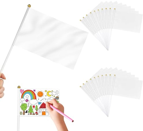 20pz Bandiere Bianche Solide Piccole, Bandiere Bianche da Gioco, Bandiere Bianco a Manovella, Bandiera Bianca Mini Bandiere Su Bastoni, per eventi sportivi, feste all'aperto e DIY