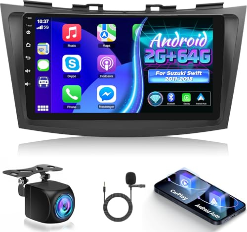 [2+64G] Techschermo Car Radio for Suzuki Swift 4 2011-2015 - Wireless Carplay and Android Auto - 9 Inch Touchscreen Android Car Stereo - DSP/GPS/SWC/WiFi/Bluetooth/FM/RDS + AHD Backup Camera