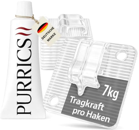 Purrics 75 transparente Klebehaken & Silikonkleber [60ml] zur Befestigung von Katzennetzen für Balkon ohne Bohren I Outdoor Klebehaken auch für Lichterketten & Dekorationen