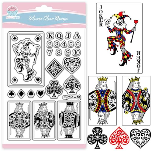 GLOBLELAND Silikonstempel Spielkarten Klare Silikon Stampl König Königin Joker Stempel Herz Kreuz Pik Karo Clear Stamps für DIY Journal Scrapbooking Fotoalbum Kartenherstellung