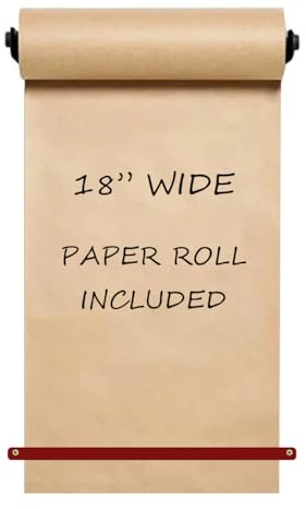 18 Kraft Paper Dispenser Wall Mount, Butcher Paper Dispenser Ideal for Home Office with 30 Meter Kraft Roll (Black Wall Mount Brown PU Leather Strap) (18)