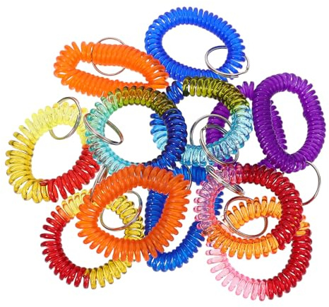 OFFSCH 12 Piezas Pulsera Llavero Elástica de Plástico Resistente al Agua Espiral Extensible Paquete para Gimnasio Piscina y Actividades al Aire