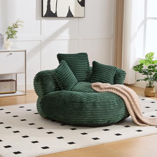 Ligterra Boneless Couch, Sitzsack, Lesesessel, Faules Sofa, Loungesessel aus Cordstoff, mit Hoher Rückenlehne & 3 Kissen, für Schlafzimmer, Wohnzimmer, Spielzimmer, 108×108×52cm (Smaragdgrün)