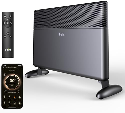 Ballu Radiador Eléctrico Bajo Consumo 1500W, Convector Eléctrico WiFi con App, Pantalla Táctil, Calefacción Eléctrica con Google Home y Alexa, Instalación Pared o Suelo, Mando a Distancia,Negro