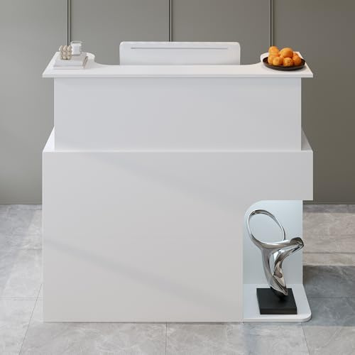 Moderner Empfangstresen mit LED-Beleuchtung, 120×110×50 cm – Rezeptionstheke mit abschließbaren Schubladen, großem Stauraum & Arbeitsfläche – Empfangstisch für Studio, Büro, Salon
