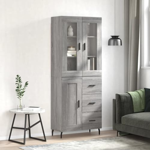 Fangmaliuyun Highboard Grau Sonoma 69,5x34x180 cm, Sideboard Küche mit Metallfüßen, moderner Aufbewahrungsschrank aus Holzwerkstoff, platzsparendes Küchenbuffet für Wohnzimmer Flur Esszimmer