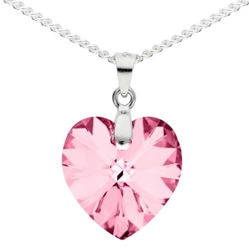 Löb 18K Weißgold vergoldet Kette Kristall Herz Anhänger Stein silber rosa Damen Herzkette Halskette Herzanhänger Herzstein Herzen Strass Glitzer Pink