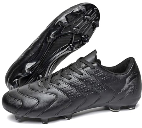 Chaussures Entraînement Foot Débutant FG TF Crampons Durables Tige PU Lacets Pratique Gazon Synthétique Pelouse Terrain Pointures 35-45,Black FG,35 EU
