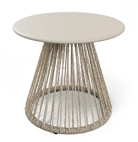 di volio Beistelltisch Caprio - runder Outdoor Tisch aus Rattan für Balkon & Terrasse, wetterfest (Beige)