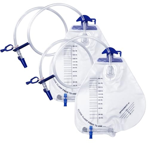 Bolsa de drenaje urinario de 2000 ml, bolsa de noche con catéter con cámara antirreflujo y gancho para colgar, bolsas de drenaje de orina durante la noche para hombres o mujeres