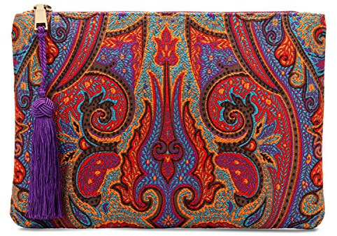 Otto Angelino Pochette di Design da Donna in tessuto con Nappina sulla Zip - Perfetta per organizzare la borsa, per trucchi, chiavi, pochette per la sera - Leggera e compatta, Etnico