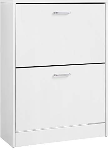 VASAGLE Schuhschrank mit 2 Klappen, Schuhkipper, Trennwände verstellbar und abnehmbar, für 12 Paar Damenschuhe oder 8 Paar Herrenschuhe, Kleiner Flur, 60 x 24 x 83,5 cm, weiß LBC02WT