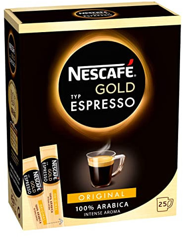 NESCAFÉ GOLD Typ Espresso Getränkepulver-Sticks, Espresso aus löslichem Bohnenkaffee mit 100% Arabica Kaffeebohnen, samtige Kaffee-Crema, koffeinhaltig, 1er Pack (1 x 25 Getränkepulver-Sticks à 1,8g)