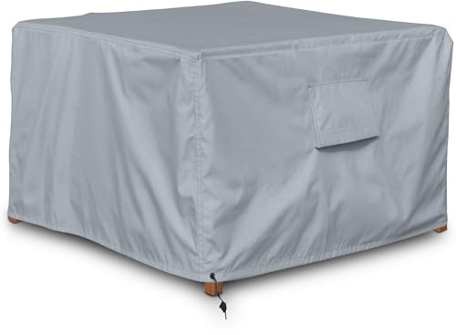 Kingsbridge Cube Garden Furniture Cover, 135cm, 600D Heavy Duty Fabric, Double Stitching, Waterproof, Anti UV, Breathable, Rip Proof, Grey Outdoor Rattan Square Patio Table Protector 135 x 135 x 74cm