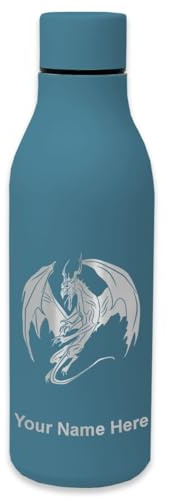 LaserGram Double Wall Stainless Steel Water Bottle, Dragon, Personalized Engraving Included (Slate Blue)