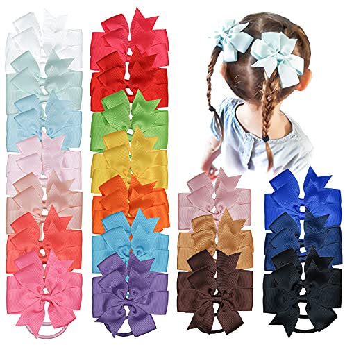 JOYOYO 40 Stück Haargummis Mädchen Schleifen-Haargummi für Mädchen, Leuchtende Farben Haargummi mit Schleife 8,8 cm