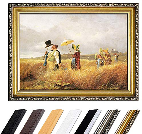 Bilderdepot24 Bild mit Rahmen - Carl Spitzweg Sonntagsspaziergang 50x40 cm - Gerahmtes Leinwandbild Alte Meister - Antiker Rahmen Gold Barock, Klassisch