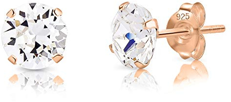 Pendientes Brillantes - Pendientes Pequeños - Pendientes Mujer Plata de Ley 925 Chapados en Oro Rosa con Cristales Swarovski® 6 mm - Pendientes Dorados - Pendientes Diamante