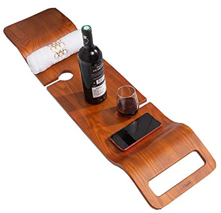 Bathtub Tray Solid Wood Bathtub Rack Length 100Cm (39.37Inch) Goblet Card Slot Put Mobile Phone Towel Bathroom Multifunctional Bath Storage Board