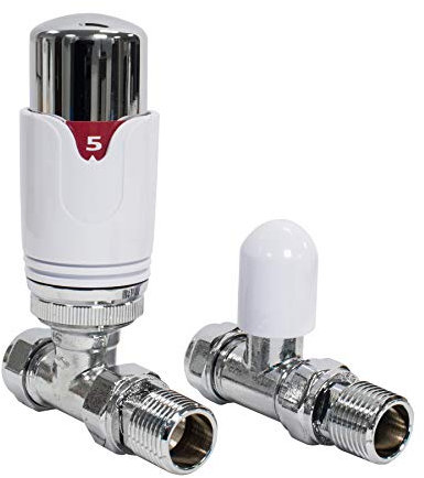 Adept Technology TRV c/w Lockshield and Modern Valves Head Kit (15mm x 1/2) Choice of Colours and Sizes (Straight, White/Chrome)