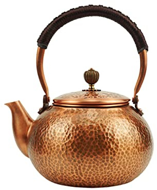 Funmaker Handmade Solid Copper Tea Pot Kettle Stovetop Teapot Thick Hammered Copper Tea Pot Kettle Stovetop Teapot Made for gasstove tops pure copper kettle (Type 2-1200ml)
