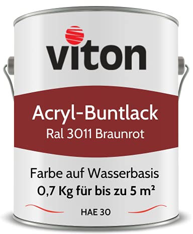 Viton Buntlack 0,7 kg Schwedenrot - Seidenmatt - Wetterfest für Außen und Innen - 3in1 Grundierung & Lack - HAE 30 - Farbe auf Wasserbasis für Holz, Metall & Stein - RAL 3011 Braunrot