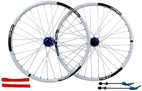 LSRRYD Fahrrad Laufradsatz Fahrrad Laufradsatz 26 Zoll MTB Fahrrad Vorder- Und Hinterrad Doppelwandige Alufelgen Scheibenbremse Kassettenschwungradnabe 7/8/9/10 Geschwindigkeit 32H (Color : White)