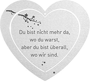 DOLORINO Grabherz aus Edelstahl | wetterfest | mit Spruch Du bist nicht mehr da wo Du warst| ca. 17x15cm